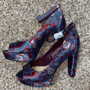 Gianni Bini Peep Toe Floral Pumps with Ankle Strap